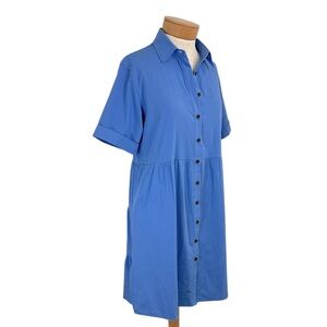 Relaxed Tiered Button Up Shirt Dress Small